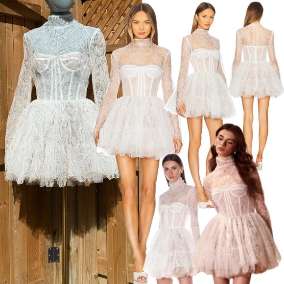 🆕 BRONX & BANCO 🧿 NWOT Maraya Arabella White Lace Mini Dress, Sz S US 4 - Picture 1 of 16